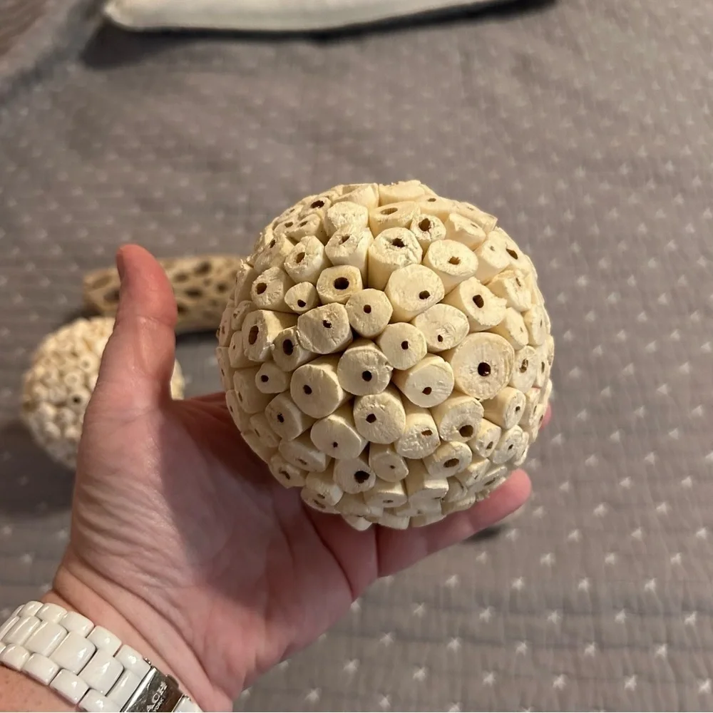 Decorative Natural Textured Spheres and Faux Drift Wood Decor - 7pc Set